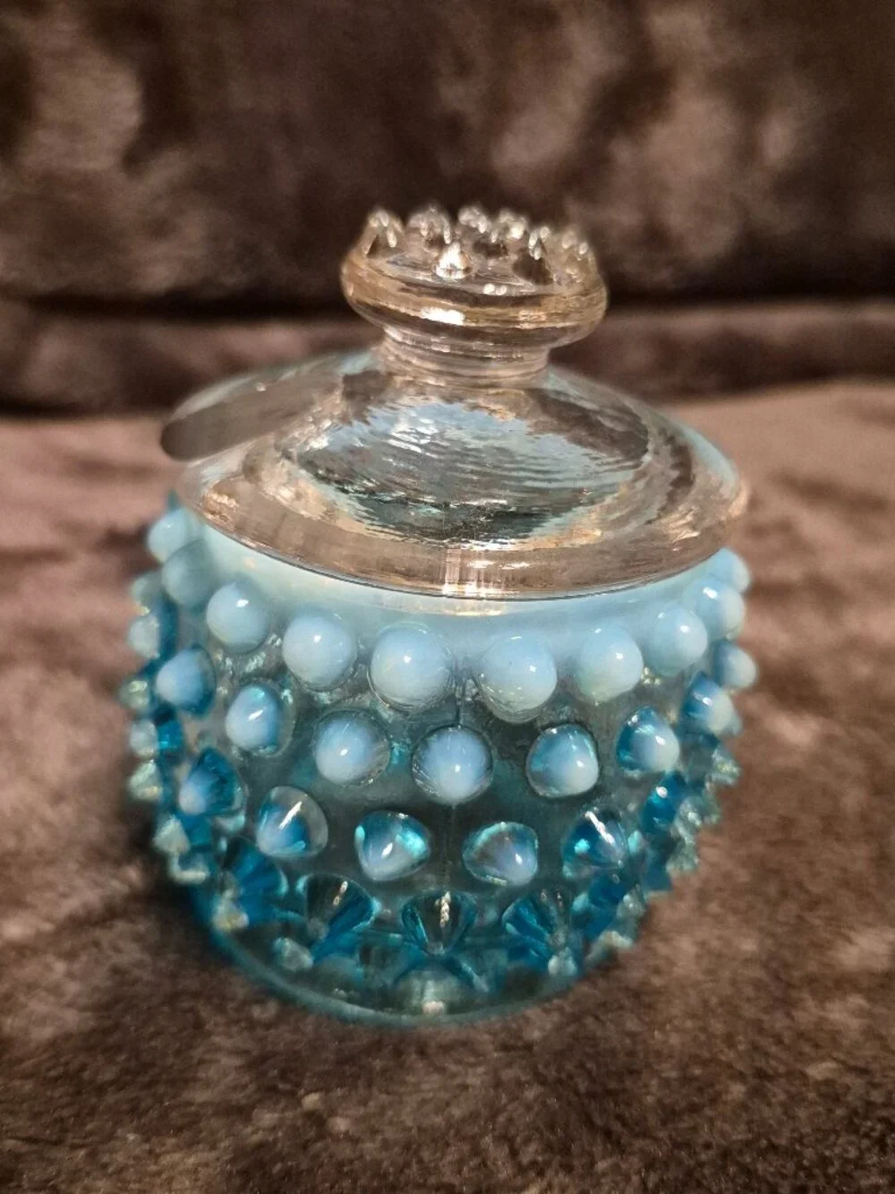 Fenton Blue Hobnail Mustard Jar with Lid (No Spoon)